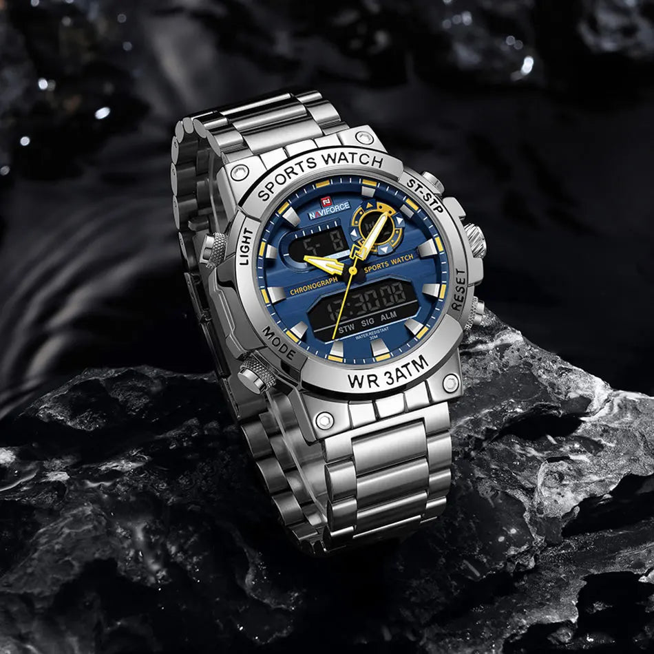 NAVIFORCE Mens Watch Dual Display Sport 30M Water Resistant Digital Chronograph Clock Army Military Style Male Wristwatch NF9237