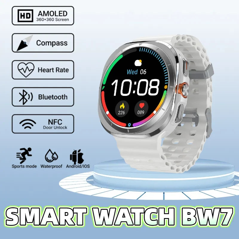 The BW7 smartwatch features a multi-functional sports and fitness tracker with a 1.46-inch AMOLED screen for health monitoring