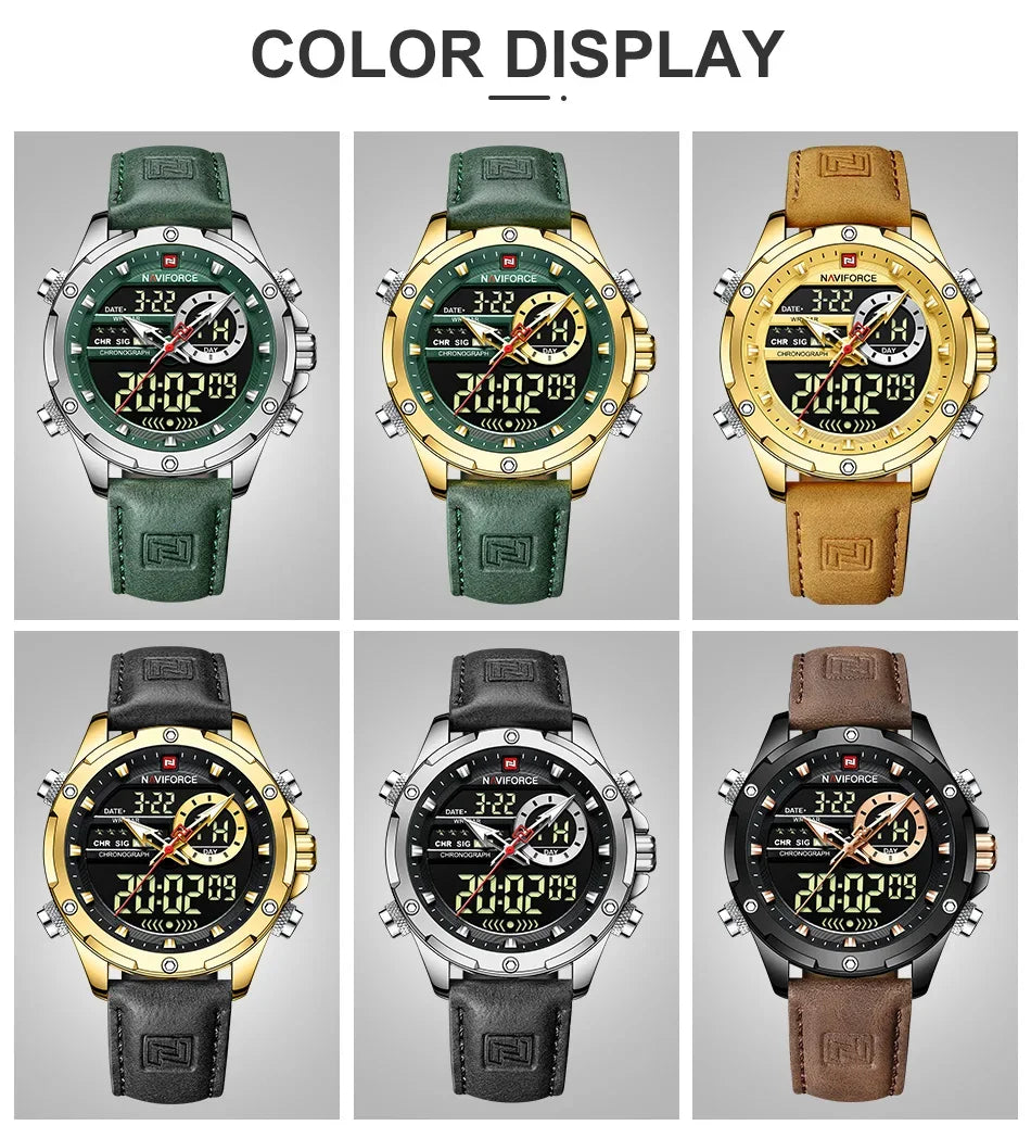 NAVIFORCE NF9208 Digital Men Military Watch Waterproof Wristwatch LED Quartz Clock Sport Big Watches