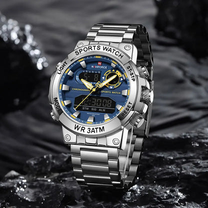 NAVIFORCE Mens Watch Dual Display Sport 30M Water Resistant Digital Chronograph Clock Army Military Style Male Wristwatch NF9237