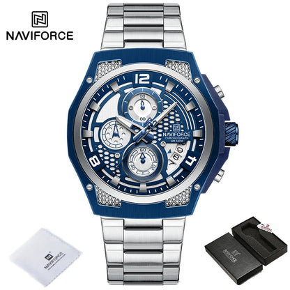 NAVIFORCE Brand Casual Sports Men Watches Multifunction Steel Strap Quartz Chronograph With Date Display Wristwatch Reloj Hombre