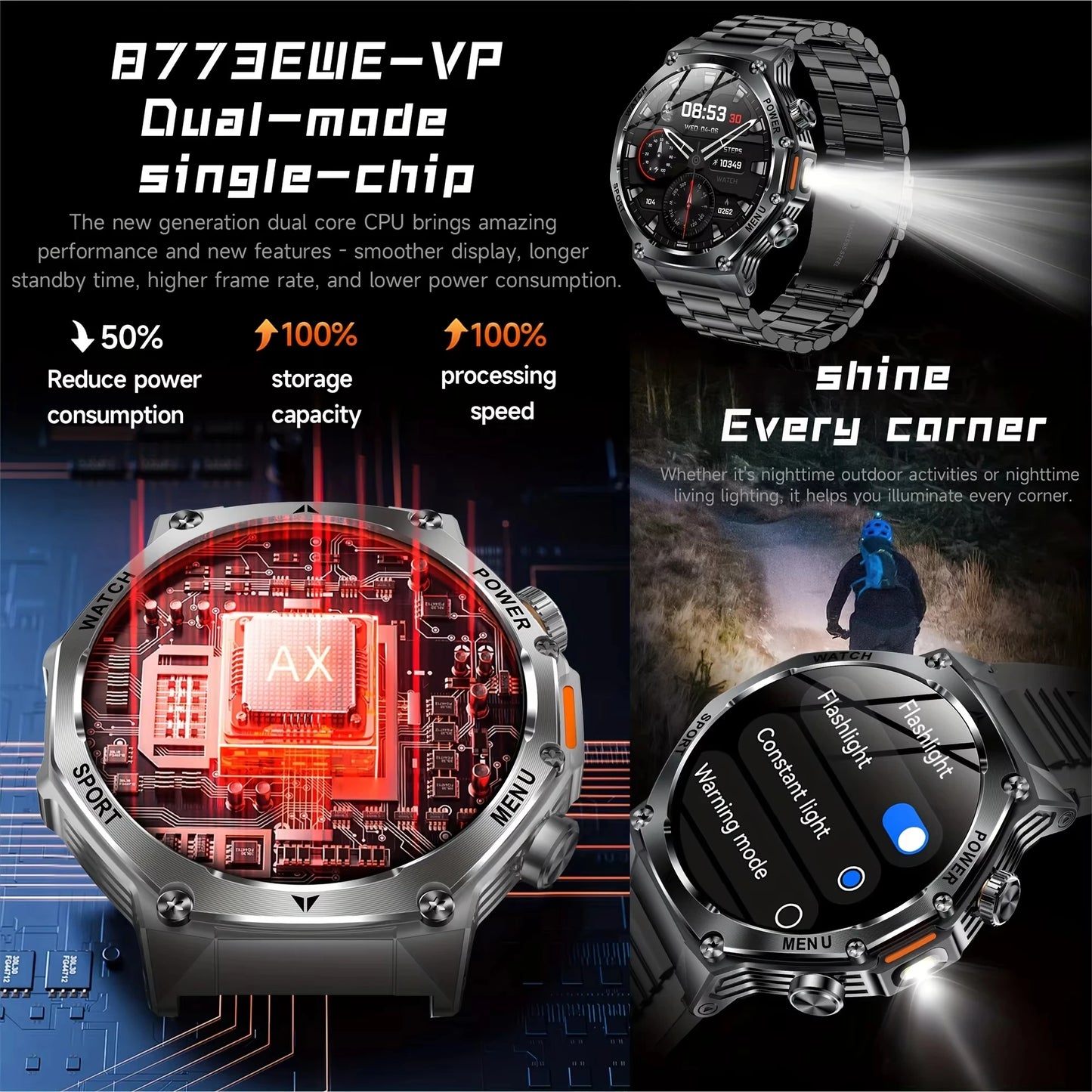 New Rugged Outdoor Sports Smartwatch 1.8" 390*390HD screen 800mAh Long Battery Life Fitness Tracker Calorie Distance Smart Watch