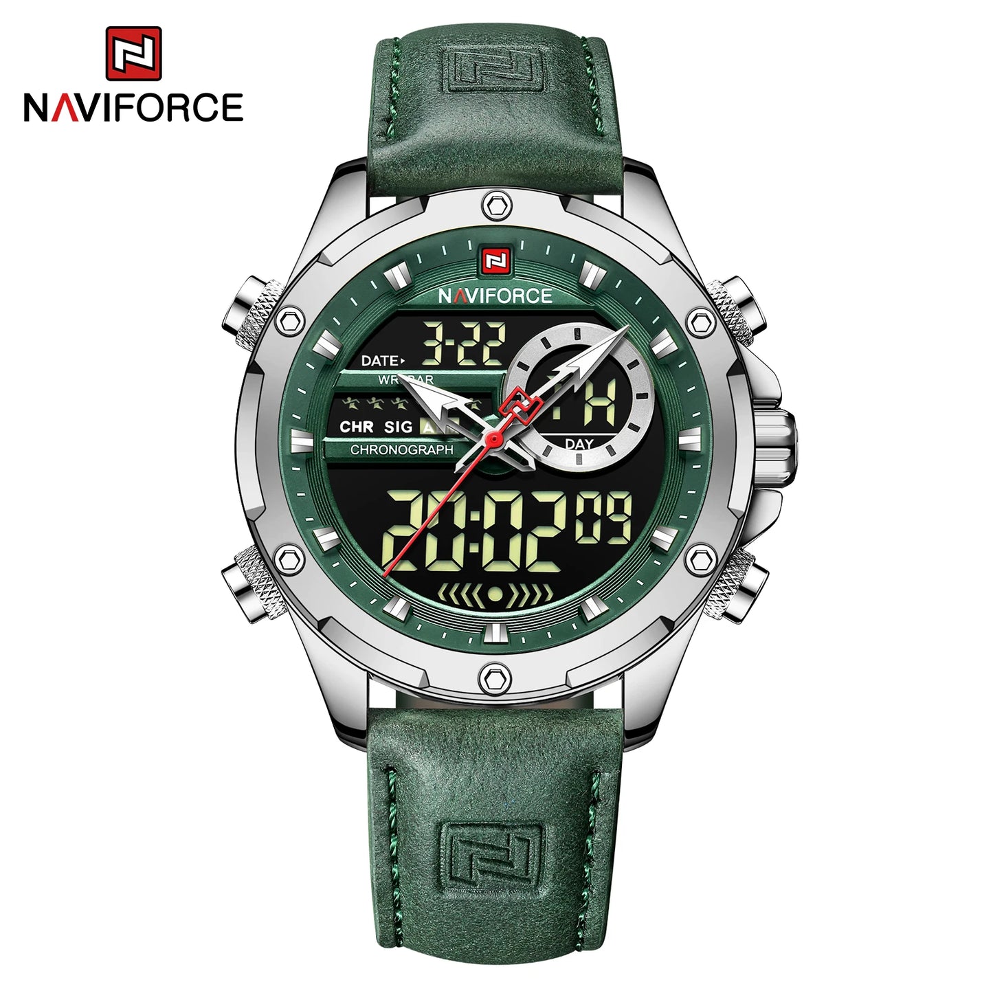 Naviforce Mens Original Watches 2025 Men Fashion Sports Waterproof Luxury Corium Strap Men Wristwatch with Calendar Dual Display