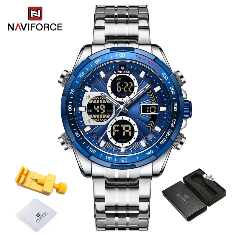 Top Luxury NAVIFORCE Gold Watches for Men Quartz Military Digital Sports Wrist Watch Steel Band Waterproof Luminous Alarm Clock