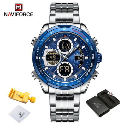 Top Luxury NAVIFORCE Gold Watches for Men Quartz Military Digital Sports Wrist Watch Steel Band Waterproof Luminous Alarm Clock