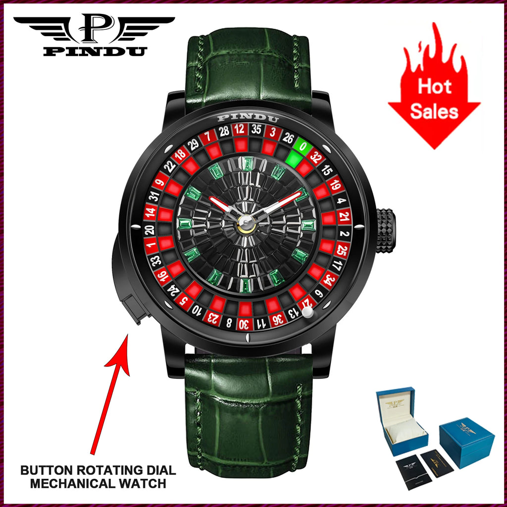 2025 PINDU Design NEW Button Rotating black shell Mechanical Watch Men NH35 Movement Stainless Steel TopLuxury Automatic Watch