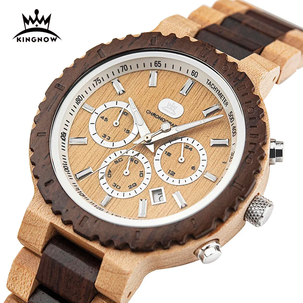 BOBOBIRD & KINGNOW Retro Design Men's Eco-Friendly Wooden Quartz Watch Vintage Eco-Friendly Wood Wristwatch Fashion Timepiece