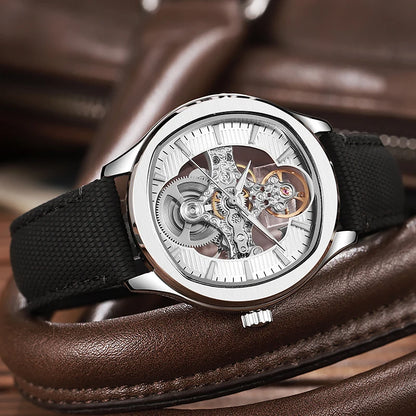 Lnverted Tourbillon Design Watch Leather Strap Waterproof Luxury Sports Men Skeleton Automatic Mechanical Watch