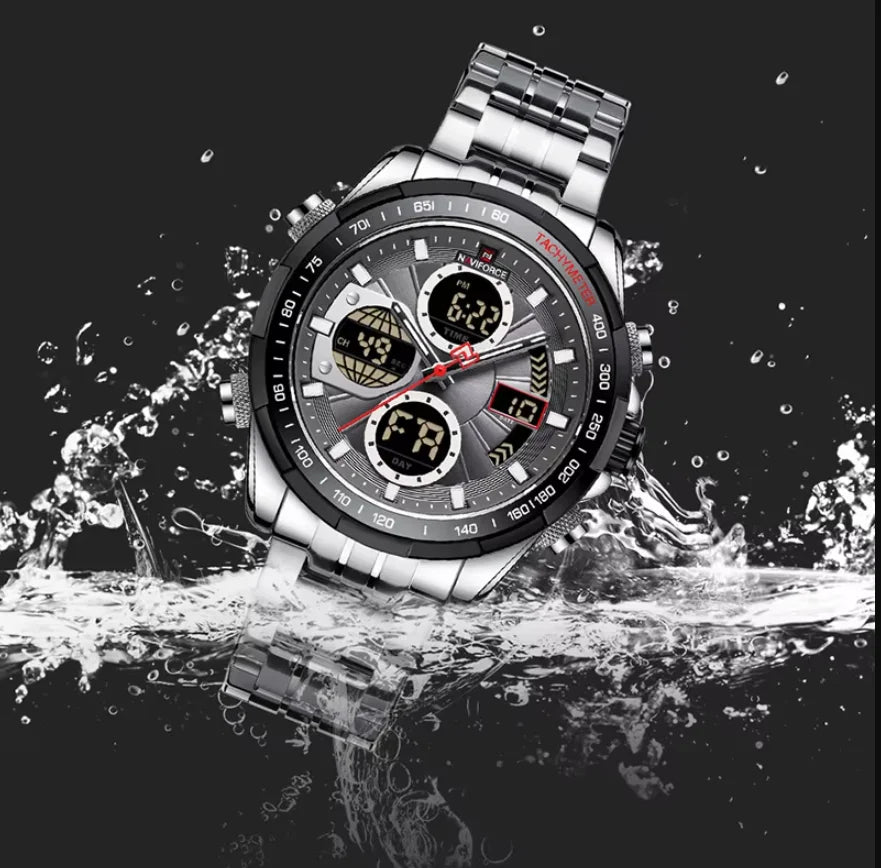 NAVIFORCE Men's Quartz Watches New Dual Display 30m Waterproof Sports Wrist Watch Stainless Steel Casual Clock Relogio Masculino