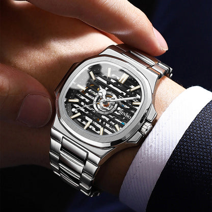 BINBOND  automatic tourbillon precise men's watch mechanical wristwatches for men luxury luminous waterproof skeleton reloj