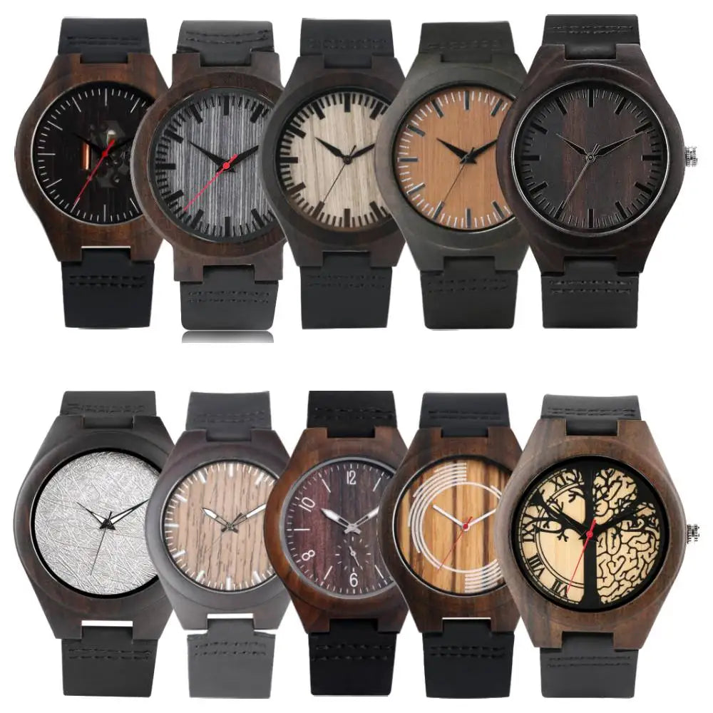 Bob Bird Watch Case Quartz Wristwatch Black Genuine Leather Watch
