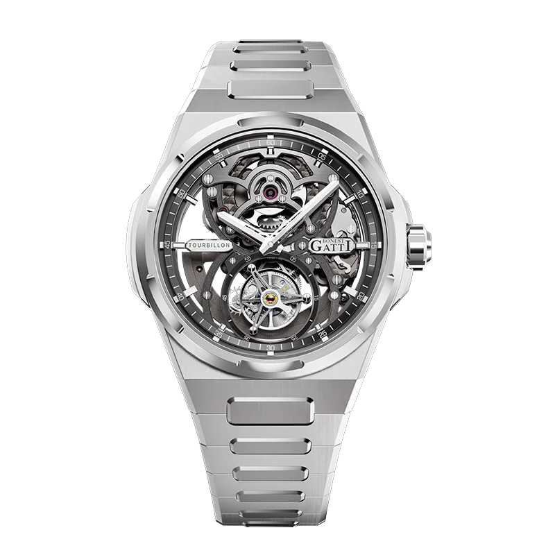 BONEST GATTI New Infinite Series Watch Men Tourbillon Full Automatic Mechanical Skeleton Wristwatch Stainless Steel Strap