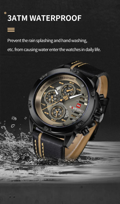 NAVIFORCE Mens Watch Top Brand Luxury Waterproof 24 Hour Date Quartz Watch Man Leather Sport WristWatch Men Waterproof Clock