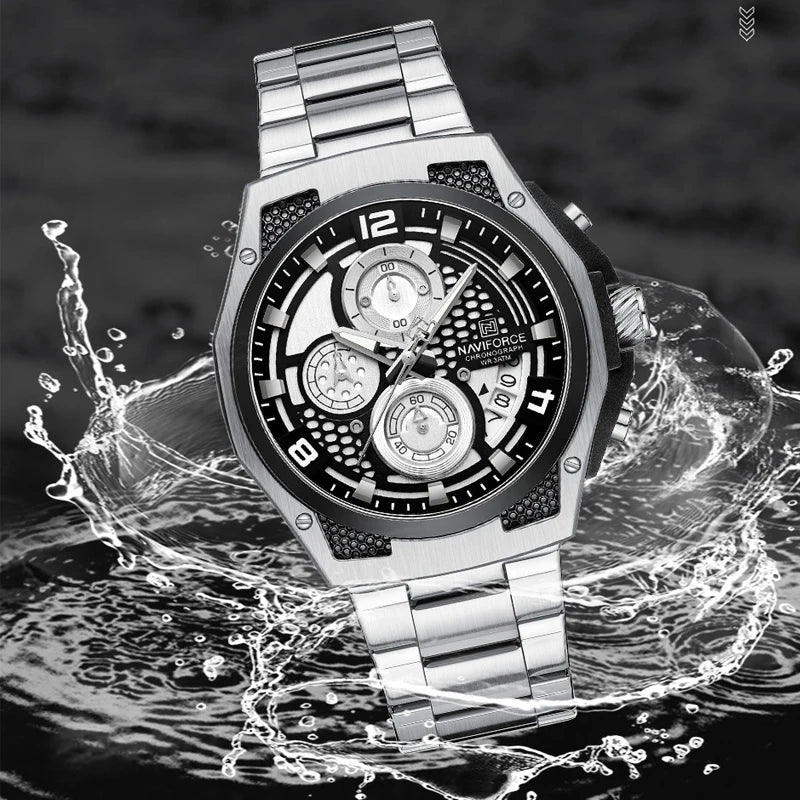 NAVIFORCE Brand Casual Sports Men Watches Multifunction Steel Strap Quartz Chronograph With Date Display Wristwatch Reloj Hombre