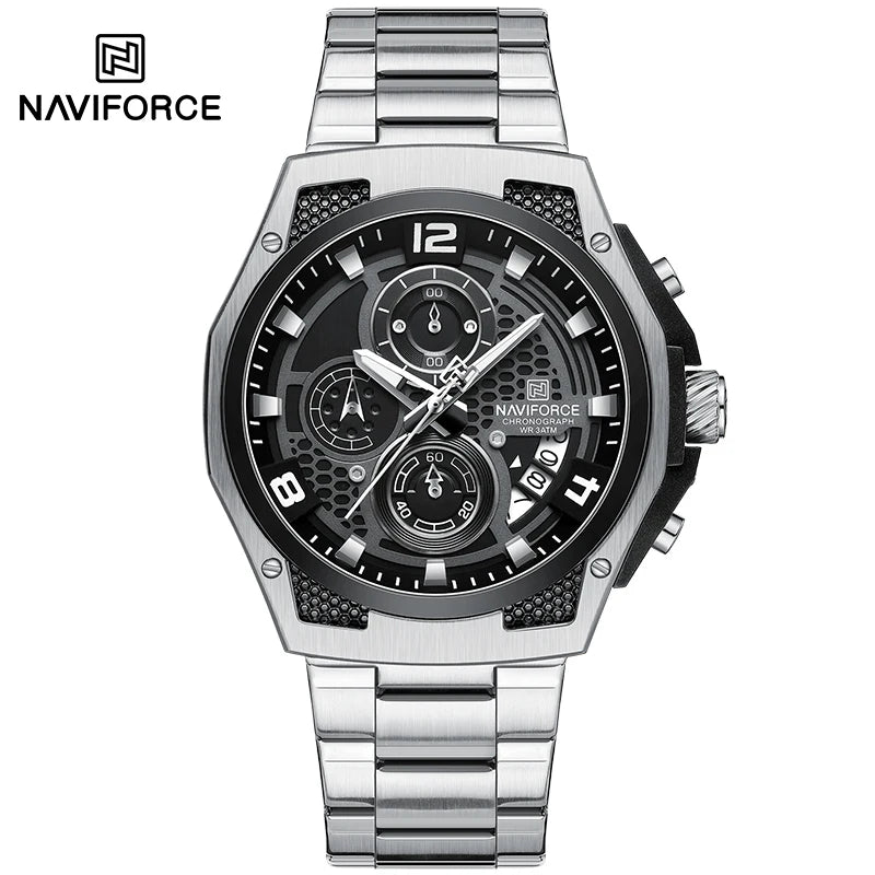 NAVIFORCE Brand Casual Sports Men Watches Multifunction Steel Strap Quartz Chronograph With Date Display Wristwatch Reloj Hombre