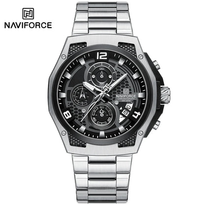 NAVIFORCE Brand Casual Sports Men Watches Multifunction Steel Strap Quartz Chronograph With Date Display Wristwatch Reloj Hombre