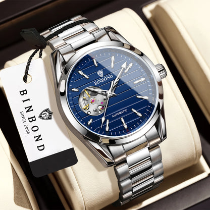 BINBOND Luxury mechanical wristwatches for men luminous waterproof automatic tourbillon men's watch vintage skeleton reloj