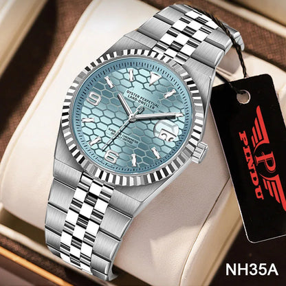 PINDU New Watch Automatic Mechanical Men Watches Business Casual Japan NH35A Sapphire 100M Water Resistant Luminous Man Watch