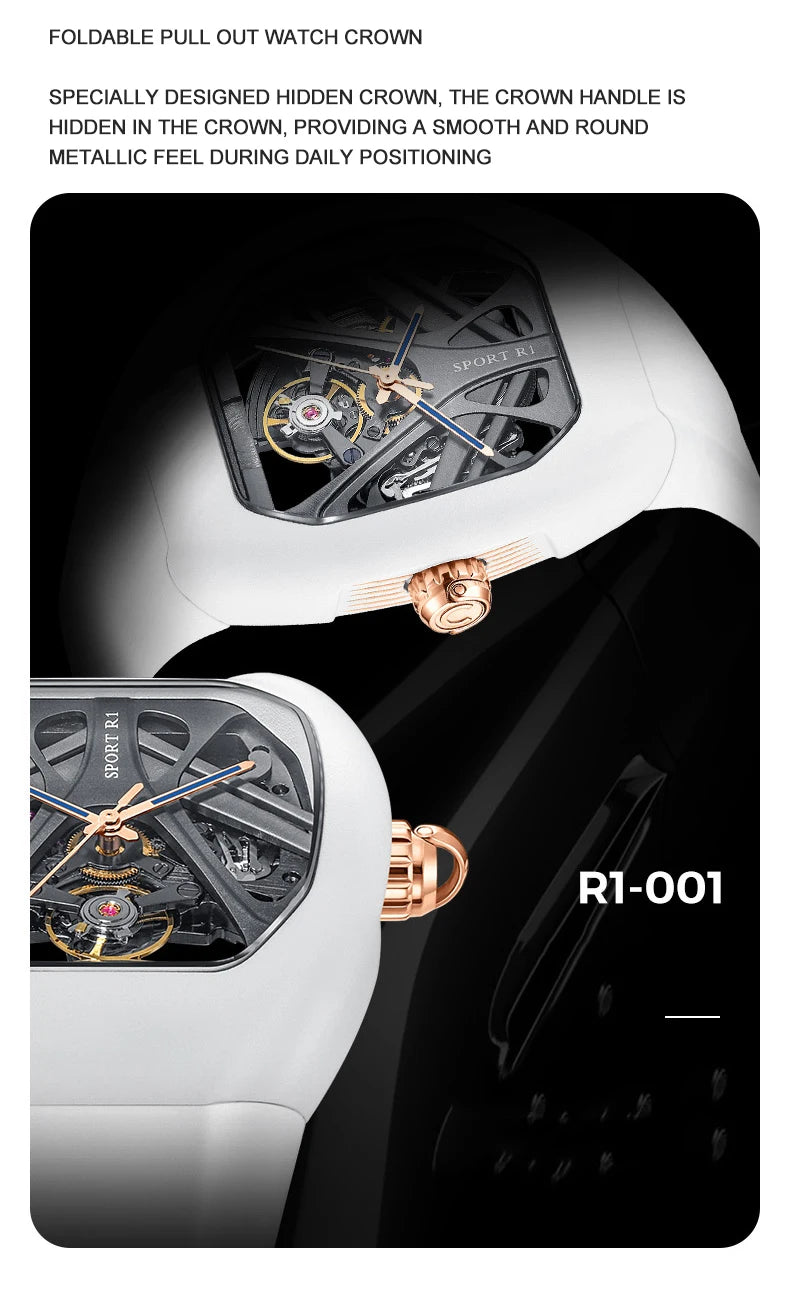 ChronoState CRONUSART R1-002 49MM – Automatic Skeleton Tonneau Watch | Fluororubber Mechanical Timepiece