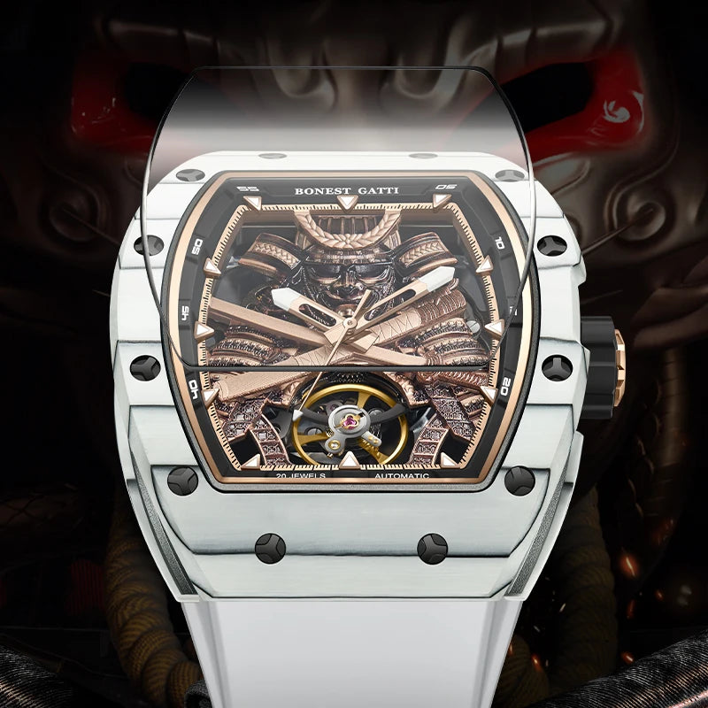 BONEST GATTI Fashion Automatic Movement Wristwatch Skeleton Warrior Big Dial Sapphire Glass Mechanical Watches for Men