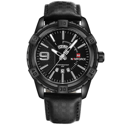 New NAVIFORCE Men's Watch Quartz Waterproof Shockproof Leather Band Wristwatch Fashionable Luxury Business Male Clock NF9117L