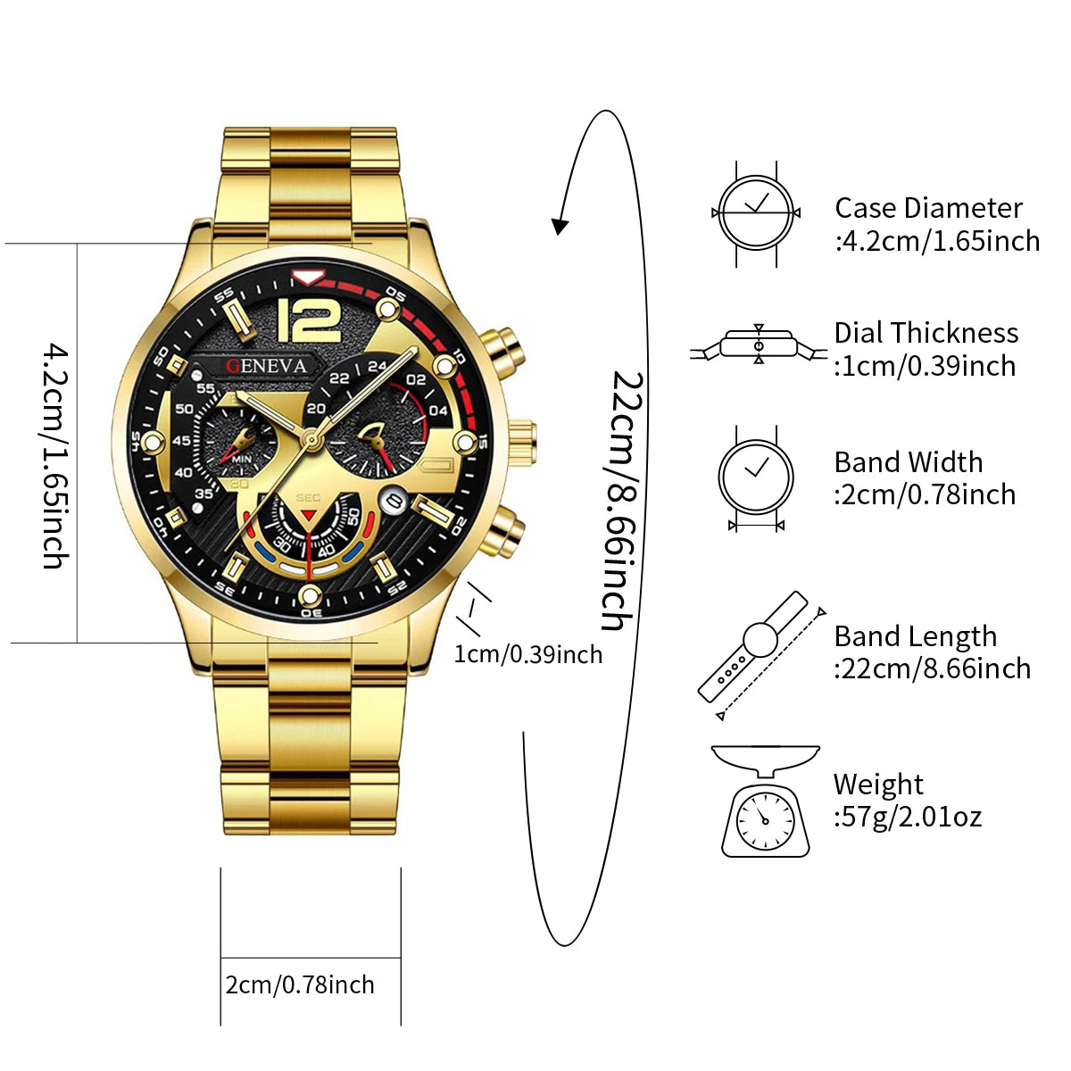 4pcs/set Men Business Watches Fashion Gold Steel Band Analog Male's Quartz Watch Jewelry Set（Without Box）