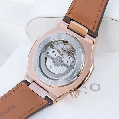 Reef Tiger Men Automatic Watch Luxury 44mm Square Mechanical Wristwatch Sapphire Luminous Skeleton Dial Date 24 Hours