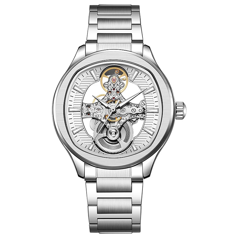 Lnverted Tourbillon Design Watch Leather Strap Waterproof Luxury Sports Men Skeleton Automatic Mechanical Watch