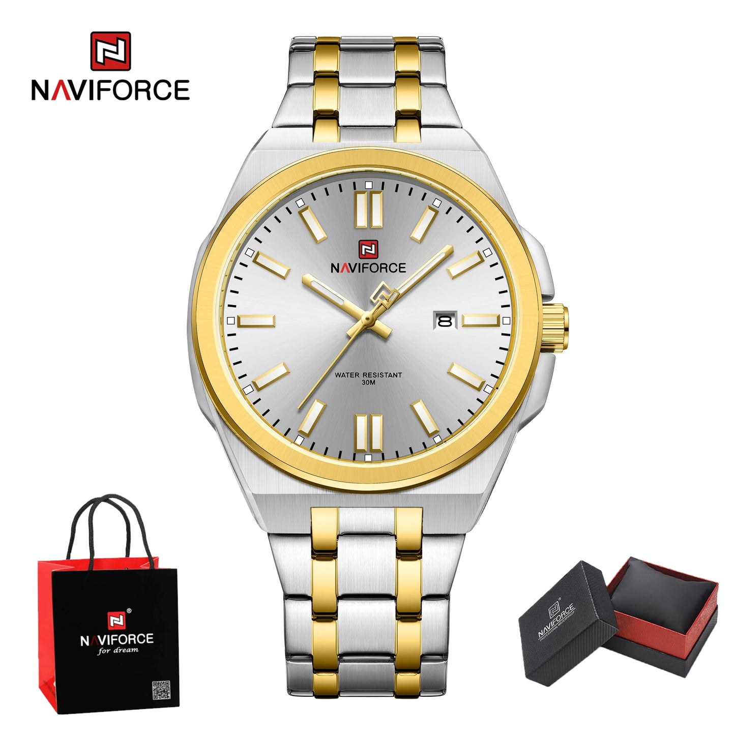 Top NAVIFORCE Men's Luxury Business Quartz Watch Luminous Steel Band Waterproof with Calendar Male Wristwatch Gift Reloj Hombre