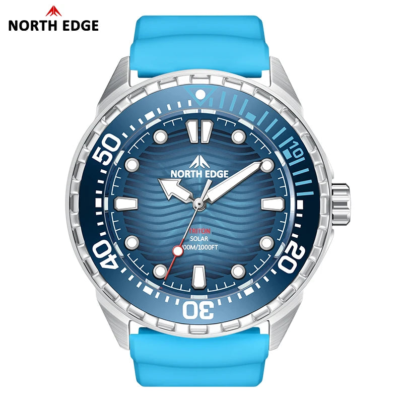 NORTH EDGE 2026 New TRITON Solar Powered Dive Watch Men Luxury Quartz Watches For Men 316L Stainless Steel Case Waterproof 300M