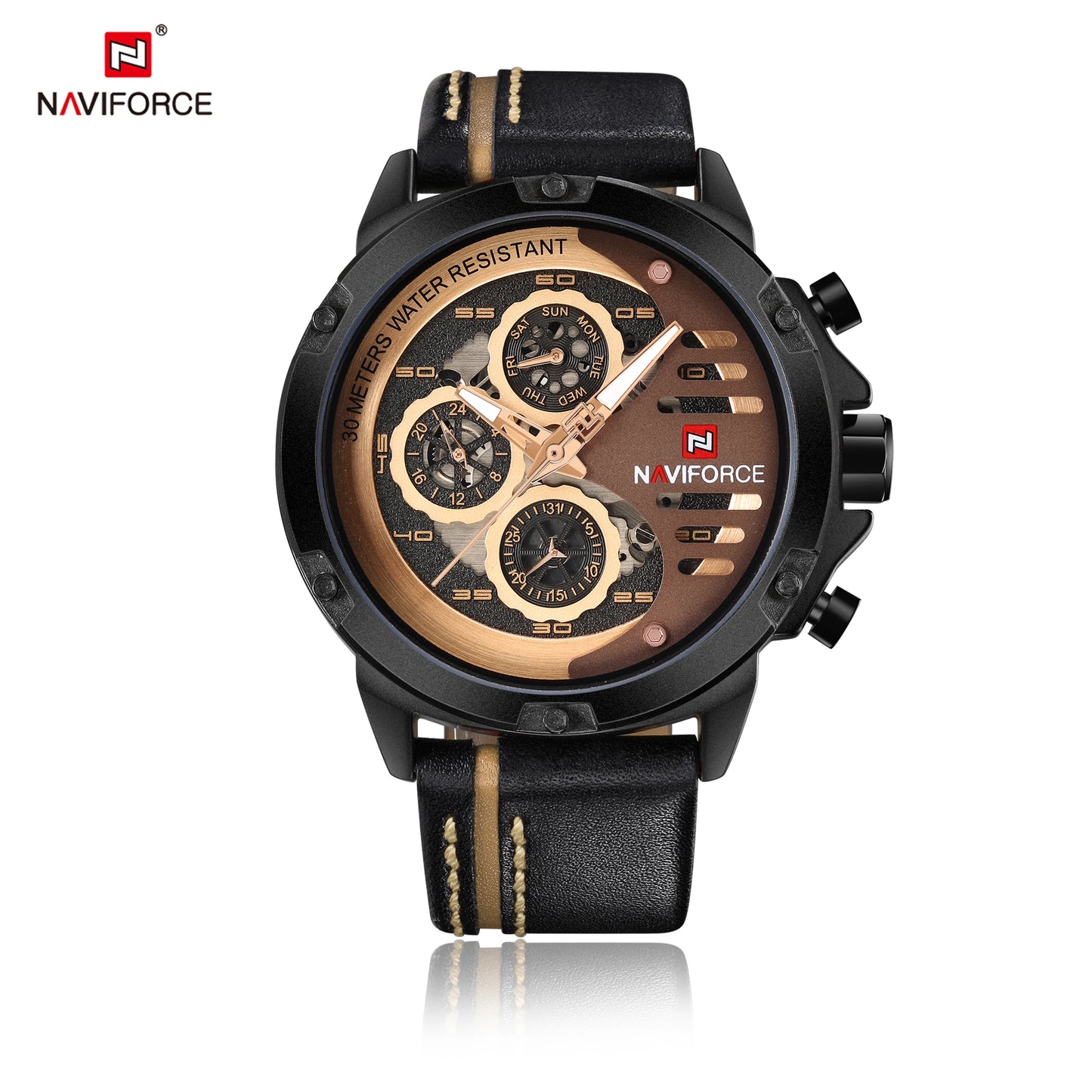 NAVIFORCE Mens Watch Top Brand Luxury Waterproof 24 Hour Date Quartz Watch Man Leather Sport WristWatch Men Waterproof Clock