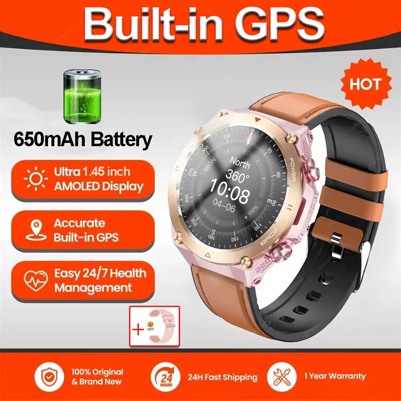 2026 New Military Outdoor Sports Smart Watch Men P68 Waterproof Built-in GPS Compass 650mAh Battery Bluetooth Call Smar twatch