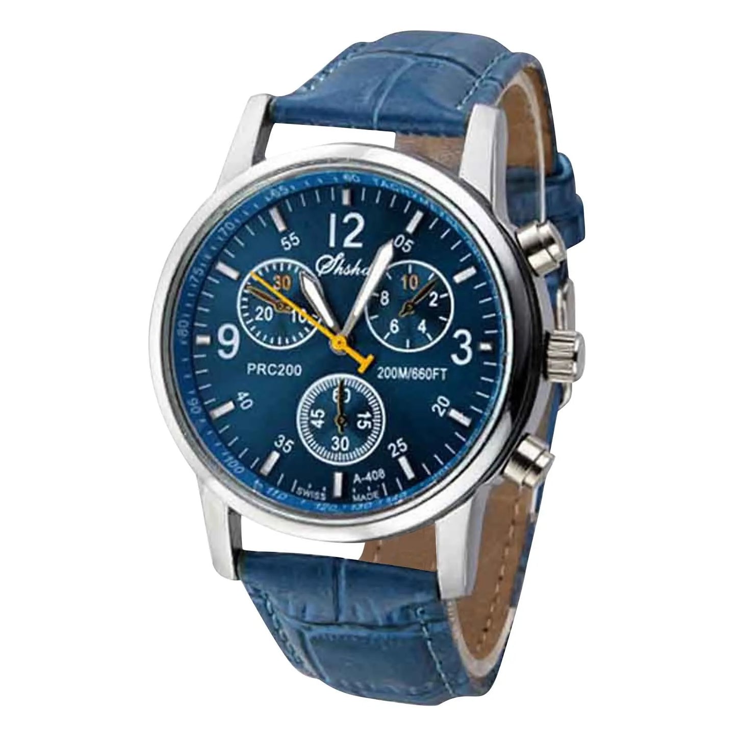 Men'S Blue Quartz Watch Leather Strap Chronograph Style Wristwatch Casual Business Timepiece Daily Wear Accessory 2026 Trending