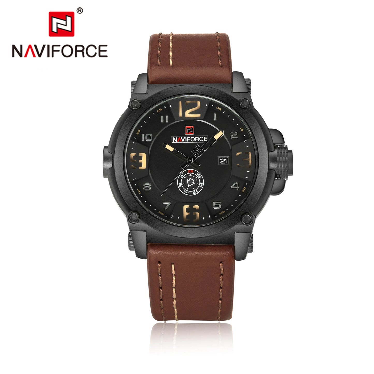 NAVIFORCE Top Luxury Brand Men Sports Military Quartz Watch Man Analog Date Clock Leather Strap Wristwatch Relogio Masculino