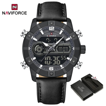 NAVIFORCE NF9263 Waterproof Watch Luminous Display Genuine Leather Strap Multi-Function Chronograph Countdown Timer Alarm NF9263