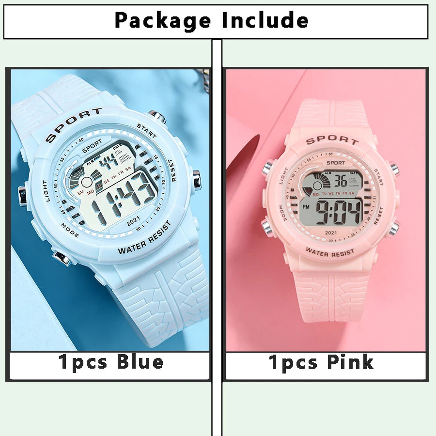1/2pcs Fashion Sports Watch 30M Waterproof 7 Colors LED Backlight Alarm Stopwatch Electronic Wristwatch for Teens Men Women