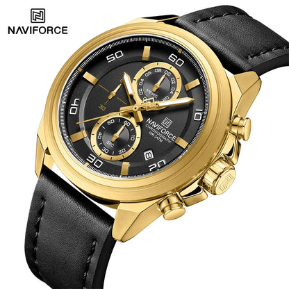 NAVIFROCE Business Casual Mens Watch 3ATM Water-Resistant Calendar Luminous Dial With Leather Strap For Gifts Original Design