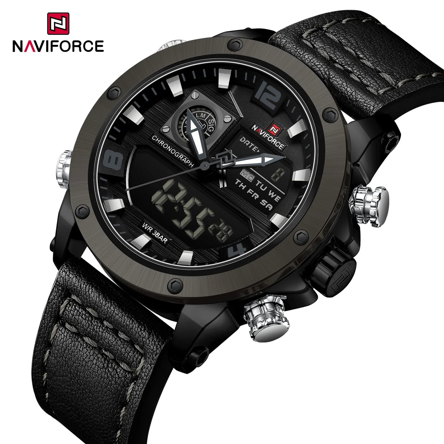NAVIFORCE Digital Mens Military Watch Waterproof Watch Dual Display Quartz Sports Watch For Men Luminous High Quality Wristwatch
