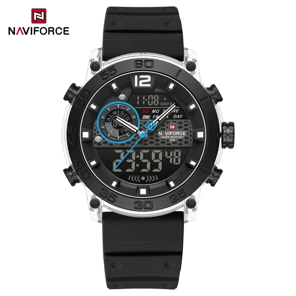 NAVIFORCE Men's Lightweight Sports Wrist Watch Dual Display Time Night Light Watches Boy's Quartz  Stopwatch Multifunctional