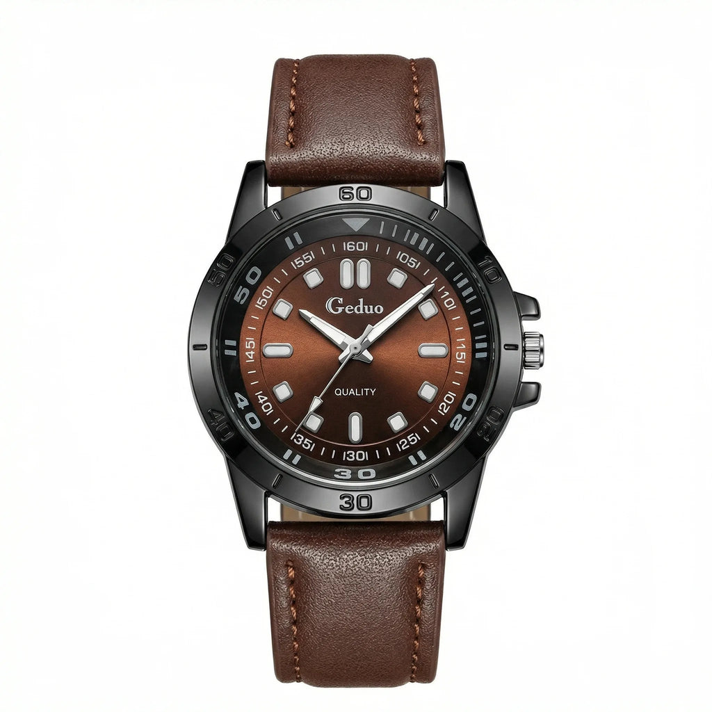 2026 New Fashion Men's Quartz Watch Leather Strap Analog Csual Wristwatch