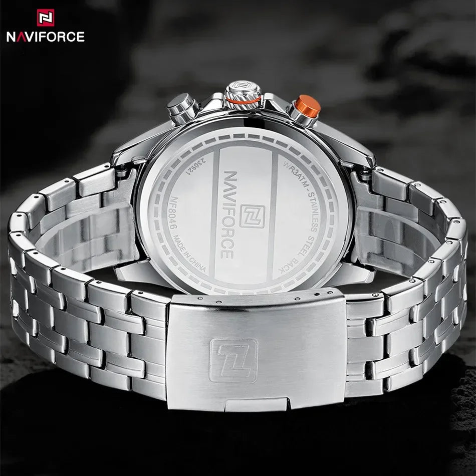 NAVIFORCE Fashion Men Watch Luxury Brand Sport Watch For Men Chronograph Quartz Wristwatch Military Waterproof Steel Band Clock