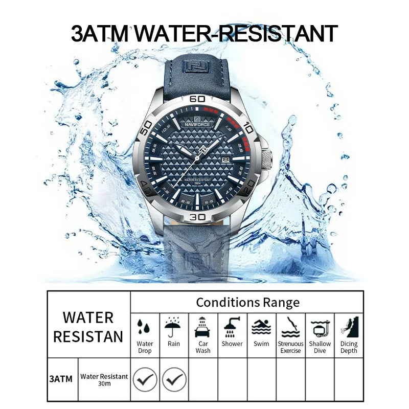 NAVIFORCE Brand Men Fashion Quartz Watches Male Leather Strap Sport Waterproof Wristwatches CalendarClock Relogio Masculino
