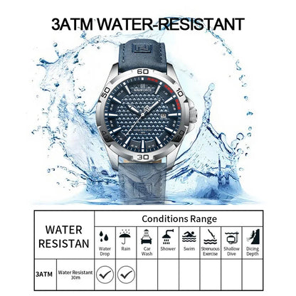 NAVIFORCE Brand Men Fashion Quartz Watches Male Leather Strap Sport Waterproof Wristwatches CalendarClock Relogio Masculino