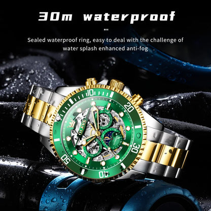 OLEVS 6715 Men's Watch Hollow Date Automatic Mechanical Watch For Men 43mm Big Dial Moon Phase Fashion Waterproof Man Wristwatch