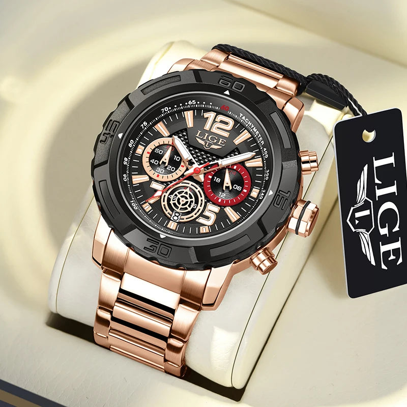 LIGE 2026 Mens Watches Top Brand Luxury Business Men Watch Chronograph Male Clock Men Quartz Wristwatches Relogio Masculino+BOX