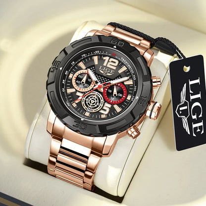 LIGE 2026 Mens Watches Top Brand Luxury Business Men Watch Chronograph Male Clock Men Quartz Wristwatches Relogio Masculino+BOX