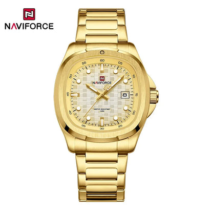 NAVIFORCE Fashion Men's Business Quartz Watch Stainless Steel Luminous Calendar Clock Male Square Dial Sports Wristwatch