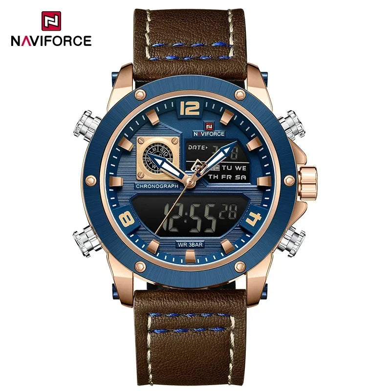 NAVIFORCE Digital Mens Military Watch Waterproof Watch Dual Display Quartz Sports Watch For Men Luminous High Quality Wristwatch