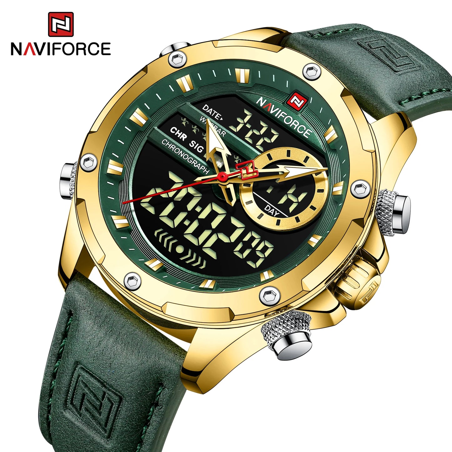 Naviforce Mens Original Watches 2025 Men Fashion Sports Waterproof Luxury Corium Strap Men Wristwatch with Calendar Dual Display