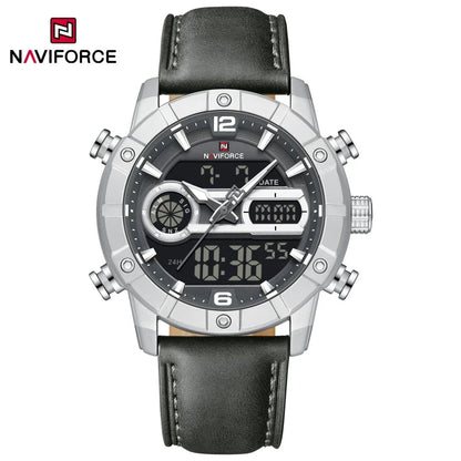 NAVIFORCE NF9263 Waterproof Watch Luminous Display Genuine Leather Strap Multi-Function Chronograph Countdown Timer Alarm NF9263